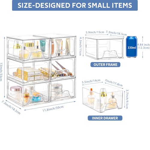 Plastic Drawers Storage, 6 Pack Clear Stackable Storage Drawers, Acrylic Storage Bins with Drawers for Fridge Organizers, Small PlasticDrawers Stackable for Makeup Organizers Cosmetic Display - size: 6Pack Standard