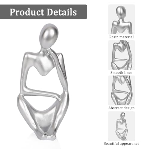 Sandstone Resin Thinker Style Abstract Sculpture Statue Collectible Figurines Home Office Bookshelf Desktop Decor (Small Silver, Right) - color: Small Silver, size: Right 1pc