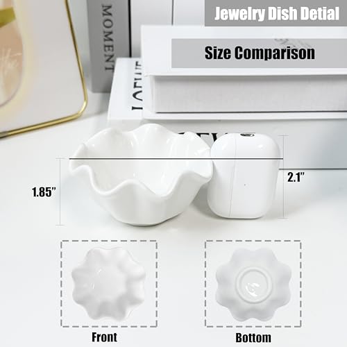 White Flower Jewelry Dish Tray, 3.85″ Lotus Ceramic Ring Holder, Cute Vanity Organizer Nightstand Bathroom Decor, Trinket Plate Dish Christmas Valentine's Mother's Day Birthday Gifts for Women (Plain) - style: Plain