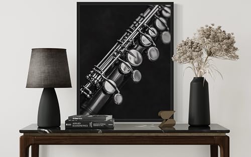 Clarinet Art Music Poster - Musical Instrumental Wall Art Print - Black and White - Photography Musical Art - Bedroom or Office Living Room Decor 137 (Clarinet, 16 x 20 inches, Unframed) - color: Clarinet, size: 20"L x 16"W
