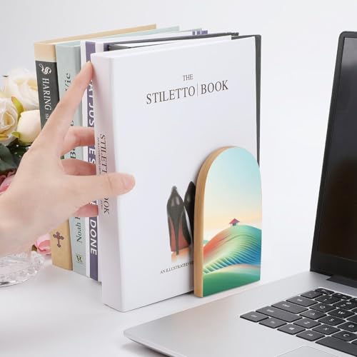Ancient Chinese Vista Wooden Bookends Shelves 2 PCS Watchtower Set Among Rolling Hills Historical Landscape Sturdy Book Holders Desktop Organizer for Home Office Libraries - color: Color-5