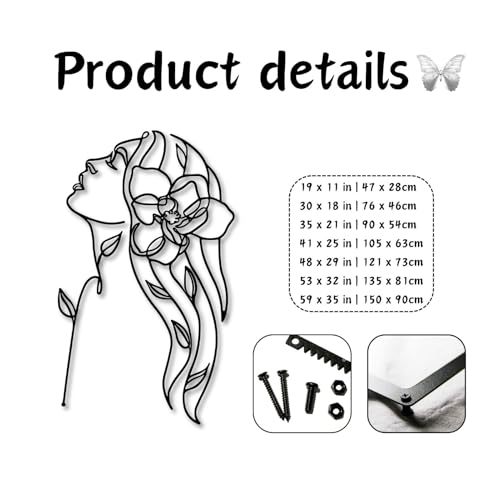 OZF Minimalist Female Line Art Metal Wall Decor, Modern Abstract Woman Silhouette Wall Art, Contemporary Feminine Wall Sculpture for Living Room Bedroom Bathroom, Indoor Hanging Home Decor (Black1, 53 x 32 in | 135 x 81cm) - size: 53 x 32 in | 135 x 81cm,
