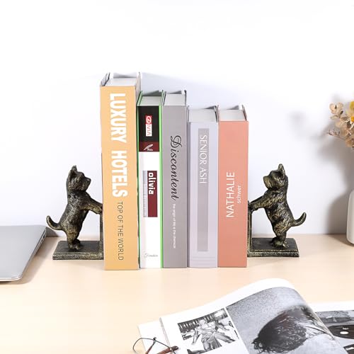 2 Pack Dog Decorative Bookends for Shelf - Cast Iron Book Ends Cute Dog Bookend Support for Home Decor, Heavy Duty Book Stands Vintage Antique Shelf Decor for Reading Enthusiasts or Dog Lovers - style: Dog Shape