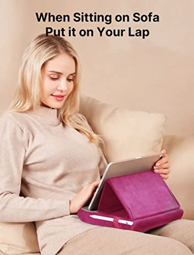 JSAUX Tablet Pillow Stand, Tablet Stand Holder Dock for Lap, Bed and Desk Compatible with iPad Pro 11 10.5 9.7 10.2 Air Mini, Kindle, Tablets, Phones, E-Reader and More 4-11'' Devices Purplish Red - color: Purplish Red