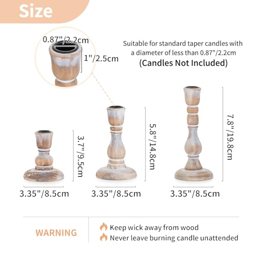 NUPTIO Rustic Candlestick Holders for Decor: Set of 6 Wood Taper Candles Holder - Vintage Candle Stick Tapered Holders for Fall Christmas Party Holiday Home Table Centerpiece - size: Standard Set