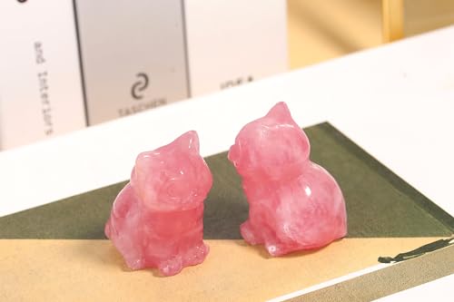 QINJIEJIE Rose Quartz Cat Figurines Pink Gift Cat Decor Crystals Healing Stone Statue Natural Gemstone Sculpture Home Office Desk Decoration Cute Kitten Statue for Women - color: P-rose Quartz, size: 1.5 inches