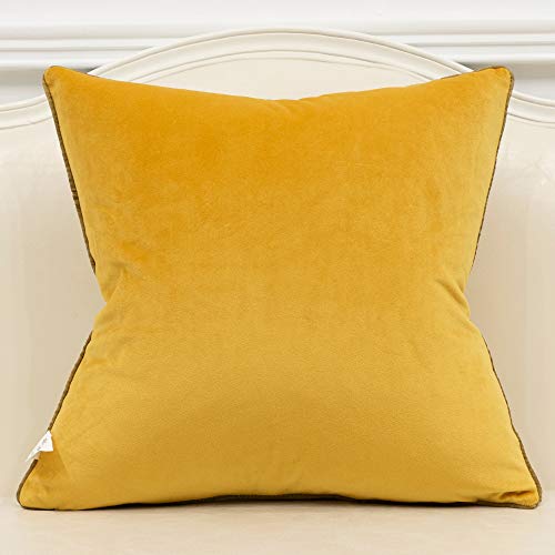 Avigers 22 x 22 Inches Yellow White Gold Leather Striped Patchwork Velvet Cushion Case Luxury Modern Throw Pillow Cover Decorative Pillow for Couch Living Room Bedroom Car - color: Yellow, size: 22" x 22" (Pack of 1)