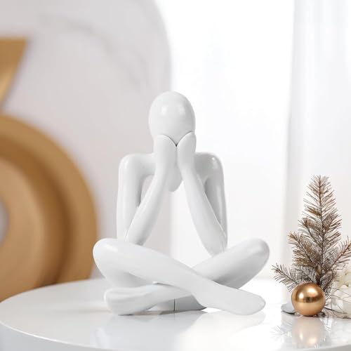 Abstract Thinker Statue, White Minimalist Abstract Sculpture Statue, Modern Art Decoration for Home Office Desk Decoration (White Style A)