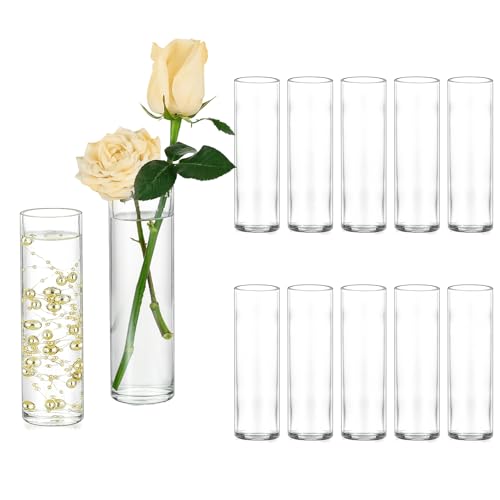 Hewory Cylinder Glass Bud Vases: Set of 12 Small Clear Skinny Single Flower Vase for Centerpieces - Minimalist Bulk Vases for Wedding Birthday Bridal Shower Party Events Table Decor, 5.91"(H)×1.8"(D)