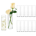 Hewory Cylinder Glass Bud Vases: Set of 12 Small Clear Skinny Single Flower Vase for Centerpieces - Minimalist Bulk Vases for Wedding Birthday Bridal Shower Party Events Table Decor, 5.91"(H)×1.8"(D)