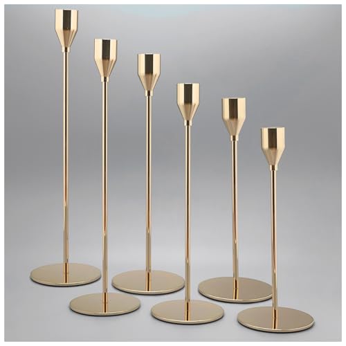 6Pcs French Gold Candlestick Holders Set Fit 3/4" Tall Taper Candle Home Decorative Table Centerpieces for Family Dinning, Party Decoration - color: French Gold, size: 6 set