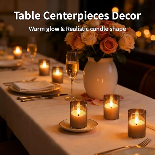 Rechargeable Flameless Candles with Timer Remote, 1.7"x2.6" Clear Acrylic LED Tea Lights Candles，Small Votive Electric LED Candles for Home Aniversary Wedding Holiday Decor Gray(6 Pack) - color: Gray