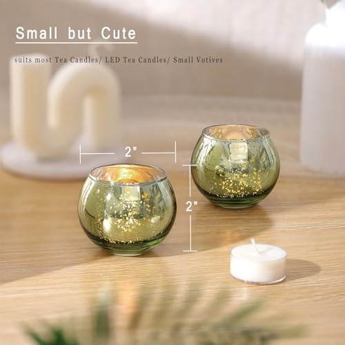 LAMORGIFT 12 Pcs Green Candle Holder for Wedding Decor- Sage Green Mercury Glass Votives for Bridal Shower, Tea Party Table Centerpieces, Vintage Rustic Wedding - color: Green