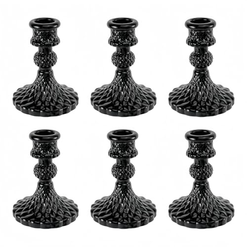 Glass Candlestick Holder,Striped Taper Candle Holders,Set of 6 Candle Stand for Table Centerpieces, Home Decor,Weddings,Festival and Parties (Black Diamond) - color: Black Diamond
