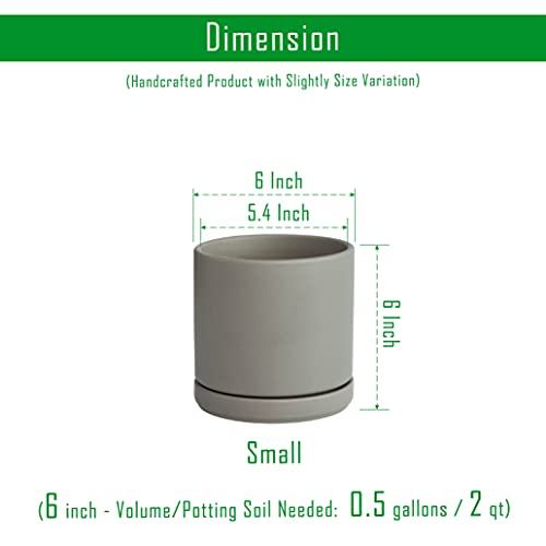 D'vine Dev Set of 2 Plants Pots, 6 Inch Ceramic Planter Pot for Plants with Drainage Hole and Saucer, Speckled Grey, 94-V-C-3 - color: Gray, size: 6 Inch