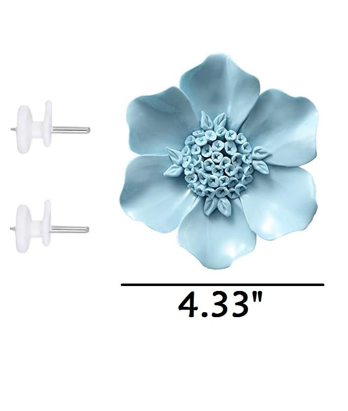 AMERRY Ceramic Flower Wall Art, Artificial 3D Flower Wall Art，Handmade 3D Wall Art Hanging Sculpture，Handmade Porcelain Flower Wall Décor for Home Office Decor (Blue,Bloom Camellia,4.33") - color: Blue,Bloom Camellia,4.33"