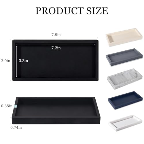 Small Silicone Bathroom Vanity Tray Rectangle Soap and Sponge Holder Kitchen Sink Organizer for Scrubber, Lotion Bottles, Perfume, Jewelry, Candle, Key Trinket Ring, Black - color: Black, size: 7.9" x 4.0"