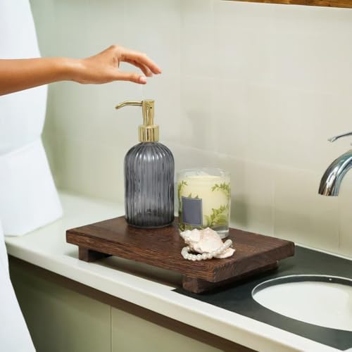 (12 x 7 Inch) Wood Riser Soap Tray, Farmhouse Wood Pedestal Stand for Kitchen Counter Sink, Rustic Wooden Riser Decorative Bathroom Counter Dishes Plant Bottles Candles Display - style: Country Rustic