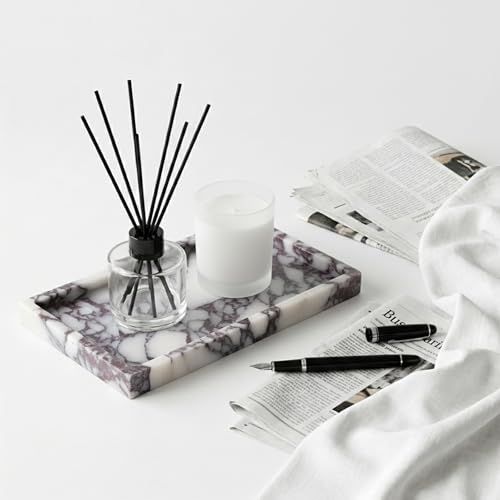 Luxury Viola Marble Tray, 9.8"x5.9" Marble Vanity Tray for Countertop Bathroom Kitchen Dresser, Natural Stone Tray for Jewelry Perfume Home Decor, Decorative Catchall Tray - color: Calacatta Viola, size: 9.8" x 5.9" x 0.9"