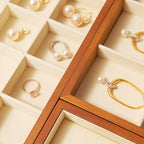 Oirlv 24 Grid Wood Jewelry Tray Microfiber Interior Jewelry Drawer Organizer Showcase Display Box Ring Earrings Holder - color: Creamy-white 24 grid tray