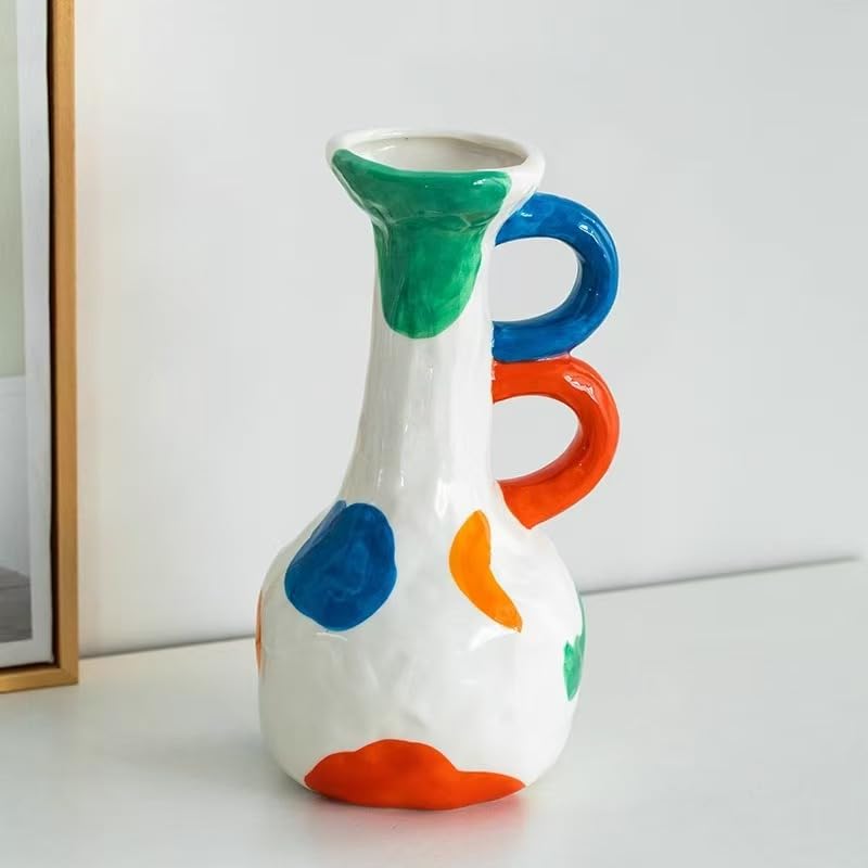 Modern Decorative Abstract Pattern Ceramic Vase, Contemporary Art Home Decor，6 Styles to Choose from (Style E) - size: Style E