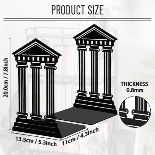 WADORN 1 Pair Roman Temples Metal Decorative Bookend for Shelves, Heavy Duty Book Ends Modern Non-Skid Books Holder Stand Black Book Support Stoppers for Desk Bookshelf Office Home, 5.3x4.3x7.8 Inch - color: Roman Temples