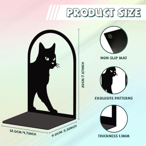 Peacoblue Metal Bookends for Shelves, Modern Decorative Heavy Duty Study Book Support Stoppers for Office, Desk, Shelf, Room 5.3"x4.3"x7.9" Cast Iron Simple Tall Bookends, 1 Pair (Cute Cat) - style: Cute Cat