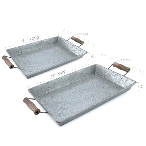AuldHome Design Galvanized Farmhouse Trays (Set of 2, Small & Medium); Farmhouse Decor Rectangular Trays w/Handles