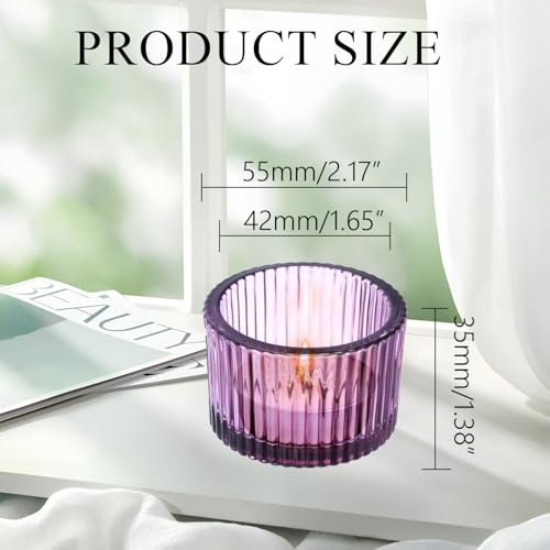 2 Pcs Tealight Candle Holder,Votive Candle Holders Glass Candle Holders Tea Lights Candle Holder for Table Centerpiece Decor Party&Home,Wedding Deco (Purple) - color: Purple