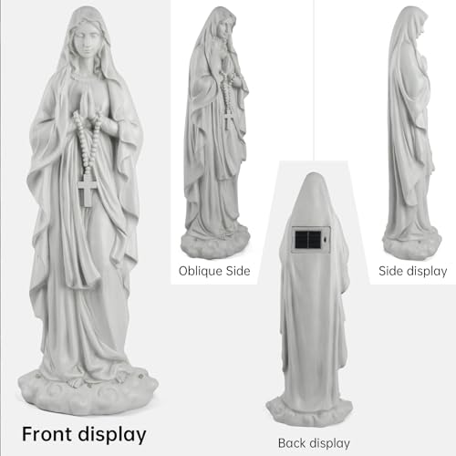 VChymm Virgin Mary Statue 31.49 Inch Religious Garden Statue Solar Mary Statue Outdoor Yard Patio Deck Home Entryway Hallway Sculpture - color: White