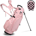 Luxury Womens Golf Bag, PU Leather Golf Stand Bag for Women/Ladies, 14-Way Full-Length Top Dividers, Ultra Lightweight, Large Pockets for Accessories - color: Pink