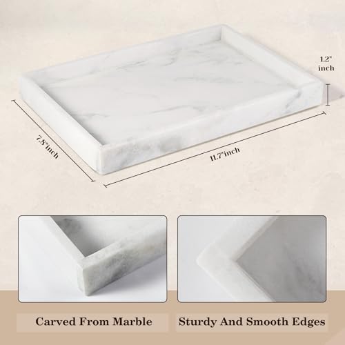 Real Natural Marble Tray, 11.7" x 7.8" Decorative Vanity Tray for Bathroom Countertop, Kitchen Counter, or Catchall, White Coffee Table Tray for Jewelry, Perfume, Candles, Office, Home Decor - color: Namib Bianco