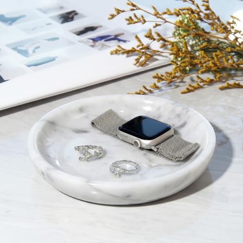 Small Natural Marble Jewelry Tray Key Plate Holder Dish Trinket Decor Catch All Bowl for Ring Earring Stone Gift for Women Daugther,Bianco Carrara White,5.5" - color: Bianco Carrara White