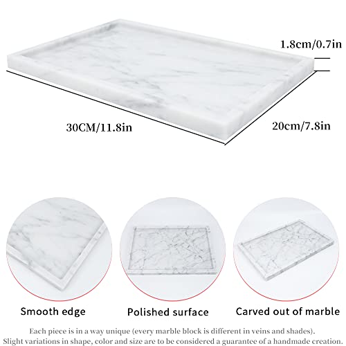 100% Natural Marble Serving Tray Luxury Marble Storage Tray for Home Decor Stone Tray for Bathroom/Kitchen/Vanity/Dresser,Plate Holder for Tissues, Candles, Towel - color: Marble Tray-carrara White