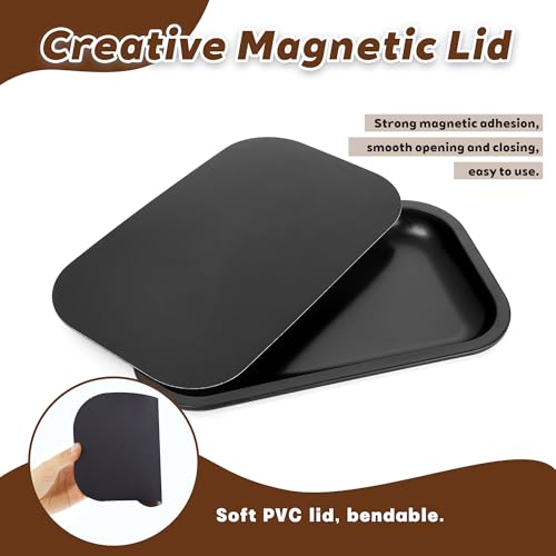 Large Metal Tray with Soft Magnetic Lid, Pretty Decorative Tray with Magnetic Self-Sealing Cover, Perfect for Home and Travel, 10.6’’×6.3’’(Black) - color: Black, size: Large