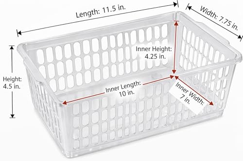 YBM HOME Plastic Perforated Storage Basket Bin Office Drawer, Shelf Desktop Countertop Tray Organizer 32-1188 (12, clear) - color: Clear, size: Pack of 12