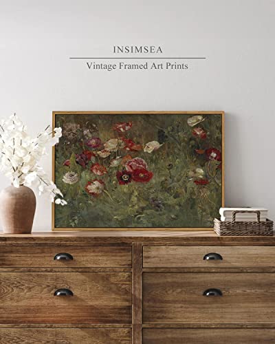 InSimSea Framed Canvas Wall Art Vintage Decor, Home Decor Classical Floral Scenic Oil Painting Canvas Prints, Rustic Wall Decorations for Bedroom Bathroom Office Decor, 16"x24" - color: A Bed of Poppies, size: 24"L x 16"W