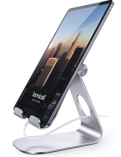 Lamicall Tablet Stand, Adjustable Tablet Holder - Desktop Stand Dock Holder for 4-13" Tablets, iPad Pro 11, 9.7, 10.5, 12.9 Air Mini, Kindle, Tab, iPhone 17 Pro Max, Switch, Office Desk Accessories - color: 1-Silver