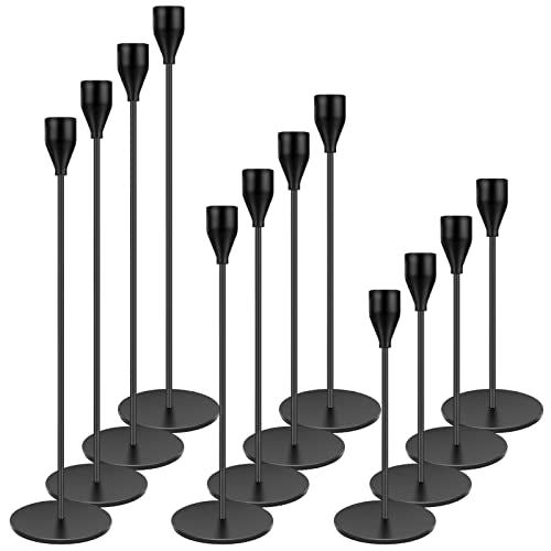 Black Candlestick Holder Set of 12 for Taper Candles, Decorative Candle Holders Bulk Candle Stick Holders Taper Candle Holders for Table Centerpiece Wedding Dinning Party Anniversary Home Decor - color: Black