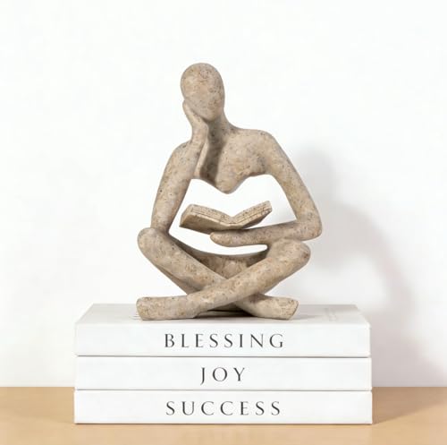 Bookshelf Decor, Coffee Table Decor, Library Decor Sculptures - Abstract Thinker Statue, Resin Modern Art Sculptures for Living Room, Office Desk,Home Decor (Beige) - color: Beige