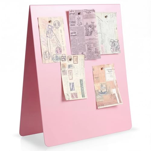 Leinuosen 1 Pcs 12 x 10 Inch Magnetic Bulletin Board Metal Magnet Board Magnet Display Stand for Tabletop Desktop Home Kitchen Office Decor (Pink) - color: Pink, size: 12 x 10 Inch