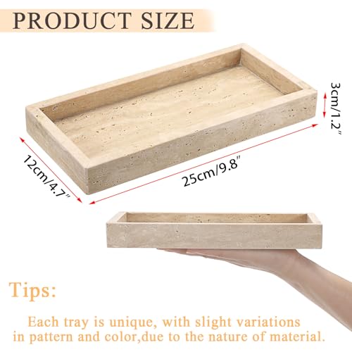 Hipiwe Natural Travertine Tray Vanity Decorative Tray Rectangular Perfume Trays Bathroom Countertop Storage Catchall Trays for Vanity Jewelry Trinket Candles Organizer, 9.8"x4.7"x1.2" - color: Beige, size: 9.8" x 4.7" x 1.2"