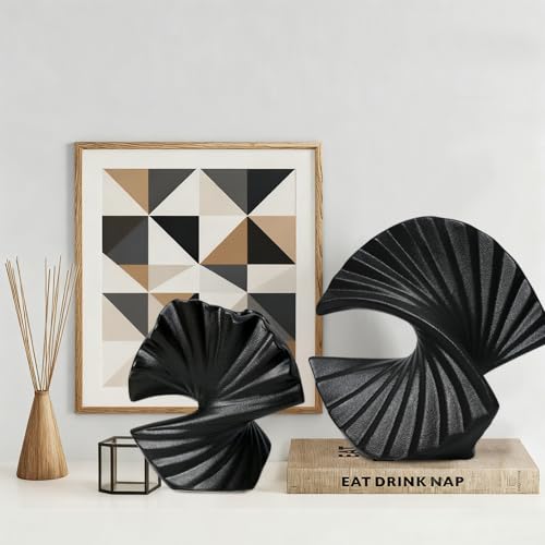 Sector Vase, Set of 2 - Minimalist Nordic, Black Ceramic Sector Vase Vase Decor | Table Centerpiece, Olive Plant, Wedding, Living Room, Bookshelf, Office, Modern Home, Entryway, Console - color: Arch Shape-black