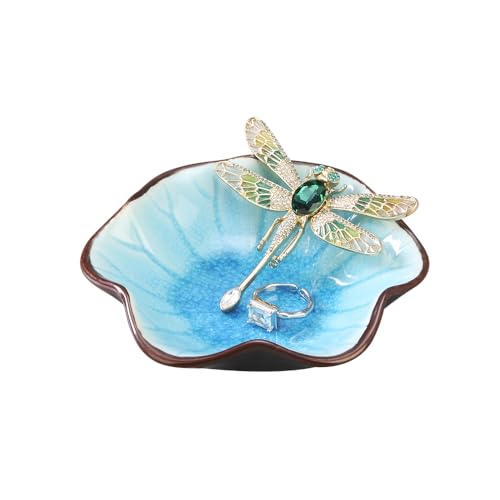 Ice Cracking Leaf Jewelry Dish, Decorative Ring Holder Small Trinket Tray Bowl, Gifts for Daughter Mom Friends, Lake Blue. - color: Lake Blue-Ice