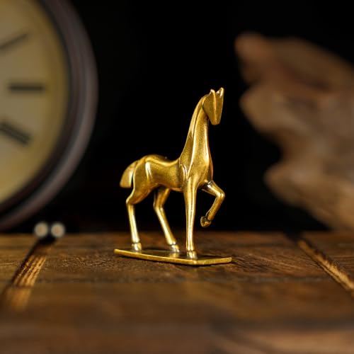 Retro Handcrafted Elegant Abstract Horse Statue 100% Solid Brass with Smooth Curves Raised Leg, Ideal Home Decor Item Collectible Desk Accessory Office Scene Ornament Artistic - Artistic Enhancement - style: Artistic Horse