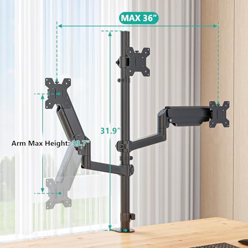 WALI Triple Monitor Mount for 13-27 inch Screens, Taller 3 Monitor Desk Mount, up to 19.8lbs, 31.9 inch Height Max, Adjustable Triple Monitors Stand, VESA 75/100mm (GSDM003S), Black - size: 13"-27", style: Triple Arms