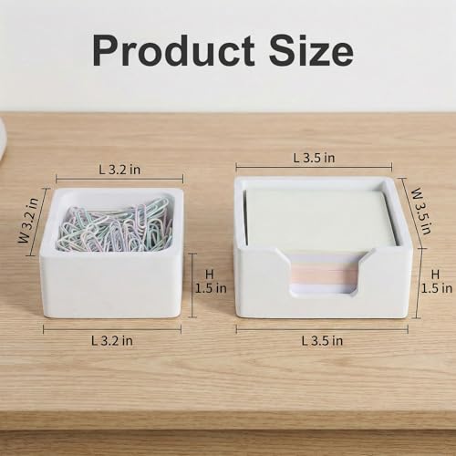Concrete Desk Organizer Set of 2 - Minimalist Sticky Note Holder & Paper Clip Dispenser - Heavy Duty Office Desk Accessories with Non-Slip Base for Home Workspace Organizer & Desk Decor, White - color: White