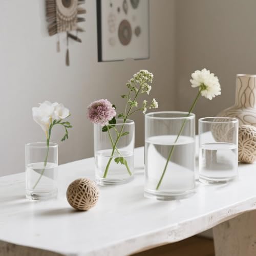 48pcs Glass Vase Cylinder for Centerpieces Small Flower Glass Clear Home Decor Centerpiece Table Flower Vase Decorations for Wedding＆Holiday 4,4,4.7,6Inch Tall - size: 48Pack-4+4+4.7+6Inches