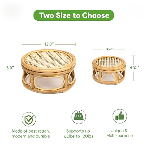 KUTORKILL Set of 2 Large Rattan Wicker Round Risers Decorative Indoor Plant Stand, Mid Century Minimalist Modern Plant Stands, Boho Short Plant Stand Holder Suitable Fits 8'' and 12'' Pots - size: 9.0" & 12"
