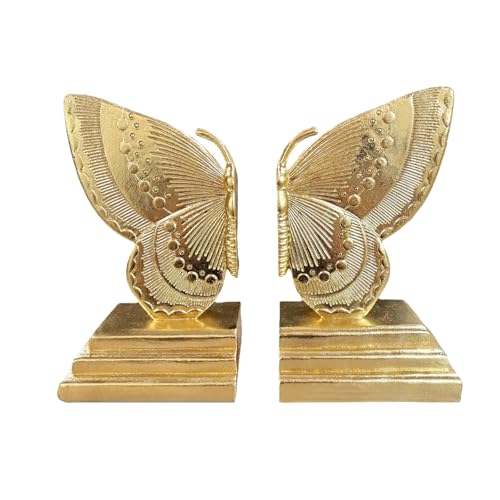 Butterfly Book Ends Decorative Bookends for Shelves, Elegant Butterfly Bookends for Bookshelf Decor, Animal Decorative Book Stoppers for Home Office - color: Butterfly - Gold